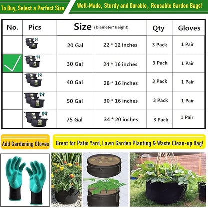 3-Pack 30 Gallon Thickened Plant Grow Bags Large (24x16 in) Heavy Duty Garden Bag Fabric Plant Pots for Tomato,Potato Planter,Flower Pots,Herbs Veggies Planting,Barrel Planter,Leaf Bag,Yard Waste Bags