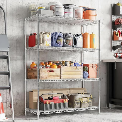 Xcity Storage Shelves, 4 Tier Heavy Duty Metal Shelving Unit with Wheels, 1600 LBS Capacity Adjustable Steel Wire Shelf Organizer for Pantry, Kitchen, Garage, 18" D x 36" W x 60" H, Chrome