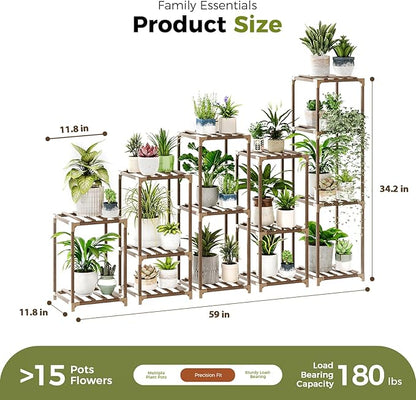 Bamworld 5 Sets Plant Stands Indoor Outdoor Combo Plant Shelves Wooden Plant Holder Rack for Multiple Plants Flower Stands for Living Room Balcony Garden Patio Lawn Window