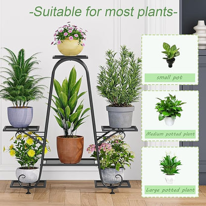 Plant Stand Indoor Outdoor Shelf Metal Holder Pot Rack Multiple Plants Stand Tall 6 Pot Flower Shelf Corner Living Room Garden,Black (Black, 6 Pots)