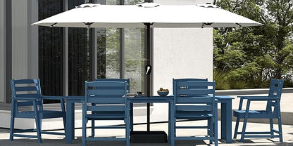 5-Piece Navy Blue Outdoor Dining Set with White 11FT Large Patio Umbrella, 75.2'' HDPE Table & Chairs for 8, Weather-Resistant Furniture with Umbrella Hole for Patio, Lawn, Poolside