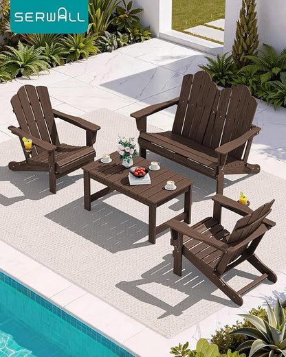 SERWALL Outdoor Coffee Table with 1.69" Umbrella Hole, HDPE Patio Coffee Table for Outside, Rectangle, Coffee