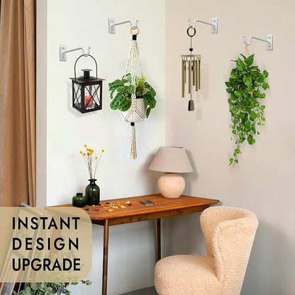 RTZEN Plant Hangers Indoor or Outdoor - Wrought Iron Metal Hanger Indoor Hook - Heavy Duty Wall Bracket Hooks for Hanging Plants Baskets Lanterns Wind Chimes - 2 Pack (White Shepherds Hooks 7.5")