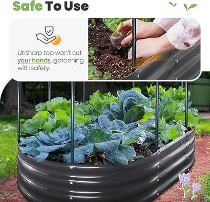 KING BIRD Raised Garden Bed with Cover Galvanized Oval Planter Garden Box Outdoor for Gardening, Vegetables, Flowers White 4x3x1 ft