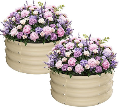 ZXZYHFTY Round Galvanized Raised Garden Bed kit,White Outdoor Garden Raised Planter Box, Round Large Metal Raised Garden Beds for Vegetable 2 * 2 * 1ft 2 Pcs