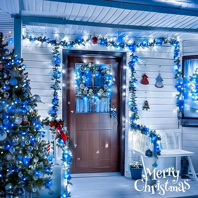 String Lights with 600 Blue and White LEDs, 168 ft Outdoor Corded