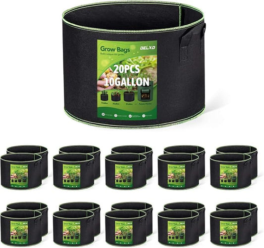 Delxo 20-Pack 10 Gallon Heavy Duty Aeration Thickened Nonwoven Fabric Pots Plant Grow Bags with Handles