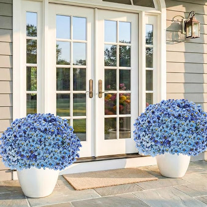 22 Pack Artificial Flowers Outdoor Fake Plants, Faux Flowers UV Resistant with Plastic Plants, Faux Silk Flowers for Outdoors Outside Front Porch Hanging Planter Window Box Garden Decoration(Blue)