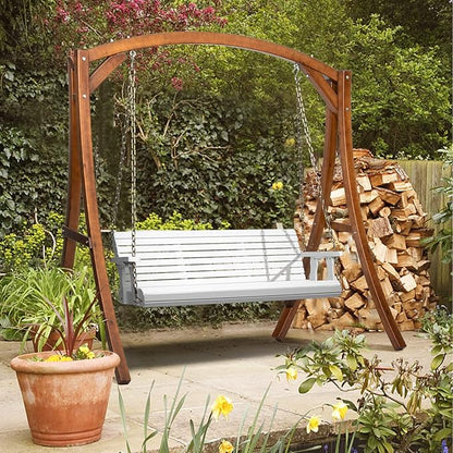 VINGLI Upgraded Patio Wooden Porch Swing for Courtyard & Garden, Heavy Duty 880 LBS Swing Chair Bench with Hanging Chains for Outdoors (5 FT, White)