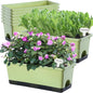 Window Box Planter 8 Pcs, 17 Inches Rectangle Flower Pots with Drainage Holes & Trays, Vegetable Planters for Windowsill Patio Garden Balcony Home Indoor Outdoor (Light Green, 16 * 7 * 6 inch)