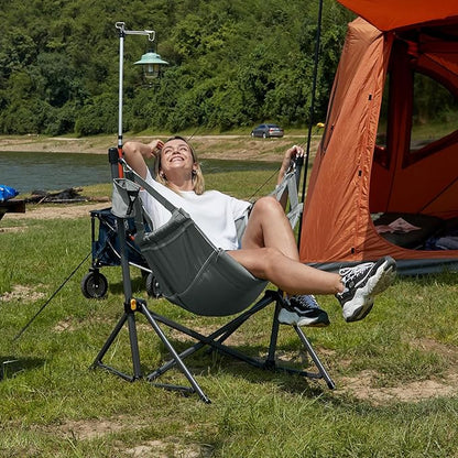 Timber Ridge Hammock Camping Chair with Adjustable Backrest, Heavy Duty Folding Hammock Chair Supports 300lbs, Portable Hammock Chair for Camping, Travelling and Patio, Grey