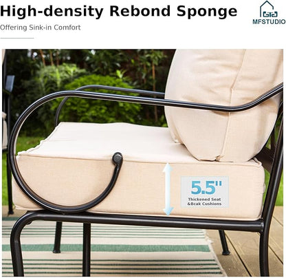 MFSTUDIO 7 Seats Large Metal Patio Conversation Sets, 6 Pieces Outdoor Furniture Sofa with 2 Motion Chairs, 2 Fixed Chairs, 1 Sofa(3-seat) and Table for Outside Balcony Backyard Poolside
