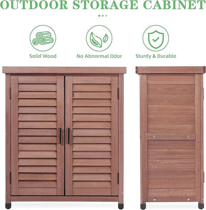 Outdoor Potting Bench with Storage Cabinet and Metal Top, Wood Workstation for Outdoor Patio, Garden (Dark Brown, 31x17x36‘’)