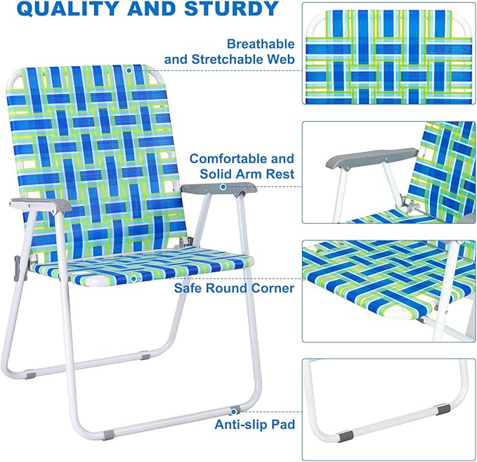 Chairs for Patio and Lawn: Oversized Blue Folding Set of 2, Metal Frame