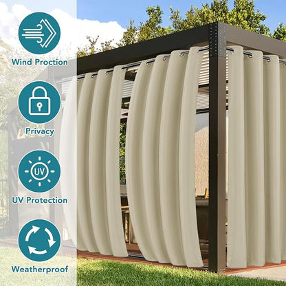 Outdoor Curtains, Waterproof Cream 4-Panel Set, 110 x 120 Inch