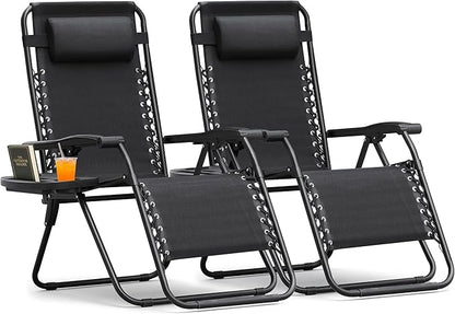 Homall Zero Gravity Chair Patio Folding Lawn Lounge Chairs Outdoor Lounge Gravity Chair Camp Reclining Chair with Pillows for Poolside Backyard and Beach Set of 2 (Dark Black)