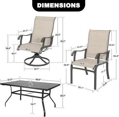 NUU GARDEN 7-Piece Outdoor Dining Table Set, All Weather Table with Umbrella Hole & 6 Patio Textilene Chairs - Outdoor Furniture for Porch, Backyard, Garden, Poolside and Deck