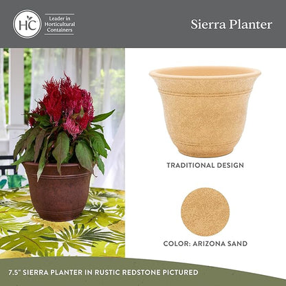 The HC Companies Sierra Round Self-Watering Pot - Lightweight Plastic Planter for Herbs & More - Durable Plant Pots for Indoor Plants & Outdoor Plants (16” Arizona Sand, Pack of 2)
