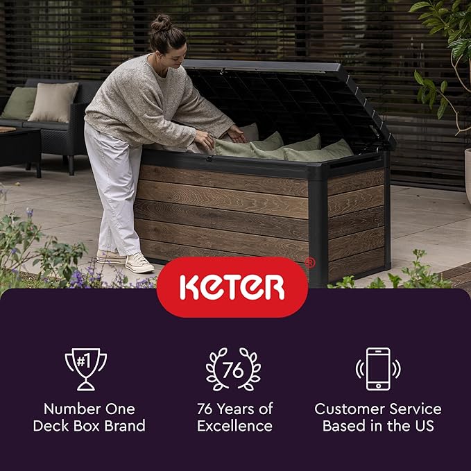 Deck Box 92 Gallon Lockable Resin Outdoor Storage Brown