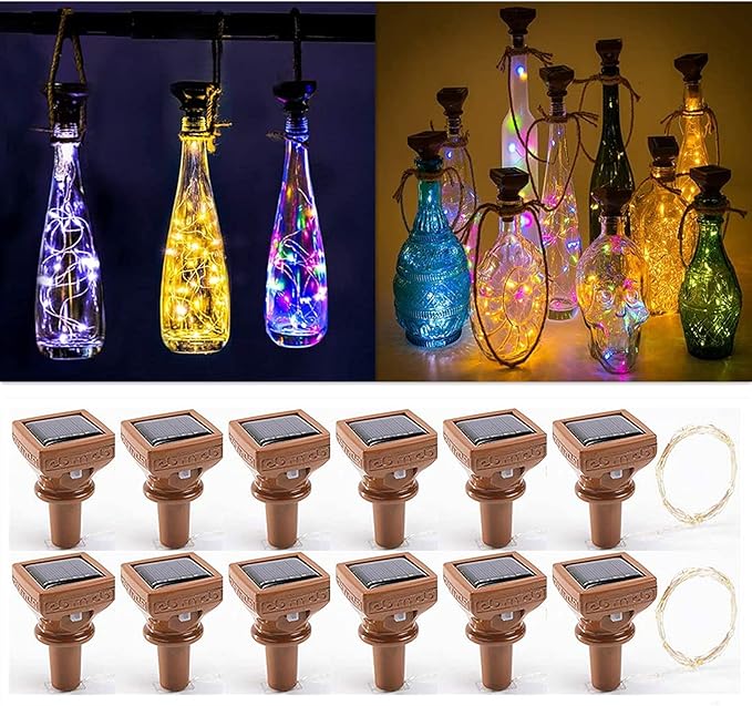 Indoor Solar String Lights for Wine Bottles, 3 Colors, 12 Pack