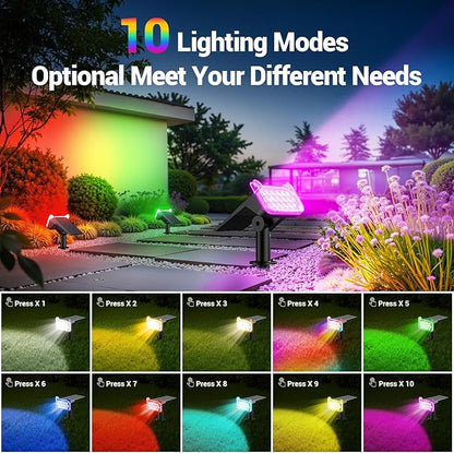 WdtPro 10 Pack Solar Color Changing Spot Lights, 10 Lighting Modes Solar Lights Outdoor Waterproof, Multicolor RGB Outdoor Lights, 9 Colors Auto Cycling Landscape Spolights for Yard Garden Decoration