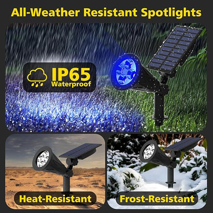 T-SUN Blue Solar Spotlights, Solar Lights Outdoor Waterproof, Auto ON/Off Adjustable Solar Garden Pond Lights for Tree, Patio, Yard, Garden, Driveway, Stairs, Pool Area (Blue- 2 Pack)