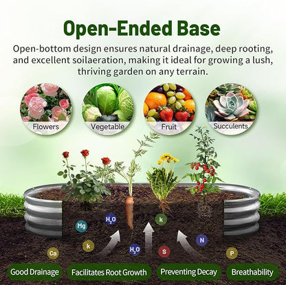 GOOZOO Galvanized Planter Raised Garden Bed, 4x2x1 ft Raised Garden Bed Kit for Gardening Outdoor, Oval Metal Land Planter Box for Vegetables, Flowers, Herbs, Fruits, Easy Assembly（Silver）