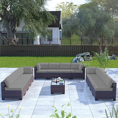 Kullavik 14 Pieces Outdoor Patio Furniture Set PE Wicker Rattan Sectional Sofa Patio Conversation Sets,Grey
