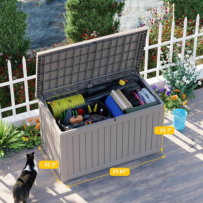 Grey Resin Deck Box, 280 Gallon Lockable Outdoor Storage