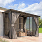 AECOJOY 10' X 8' Gazebo for Patio, Small Wall-Mounted Lean to Gazebo Pergola with Curtains and Netting, 8x10 Hard Top Pergolas and Gazebos on Clearance for Lawn Backyard Garden Deck