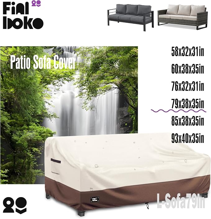 Sofa Cover for 3-Seater Patio Couch, Waterproof Oxford Fabric with Drawstring
