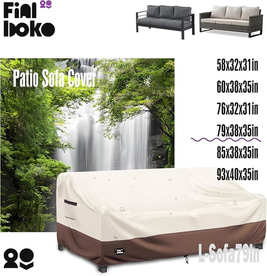 Sofa Cover for 3-Seater Patio Couch, Waterproof Oxford Fabric with Drawstring