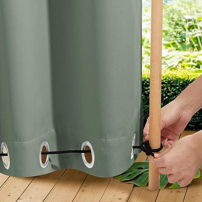 NICETOWN 2 Panels Outdoor Curtains for Patio Waterproof & Windproof, Thermal Insulated Top & Bottom Grommet & Back Tab Sun Blocking Outdoor Drapes with Fixed Rope for Gazebo, Sage Green, W66 x L90