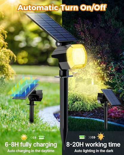 btfarm 4 Pack Solar Spot Lights Outdoor Waterproof IP65-1000LM 52 LED Solar Spotlights Uplights with 3 Modes & 180° Adjustable Panel, Landscape Lighting Outside for Yard Pathway Trees (Warm White)