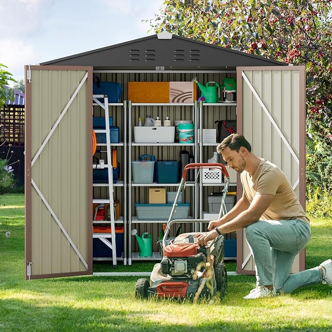 Storage Shed 6 x 4 FT, Galvanized Steel, Lockable Double Doors
