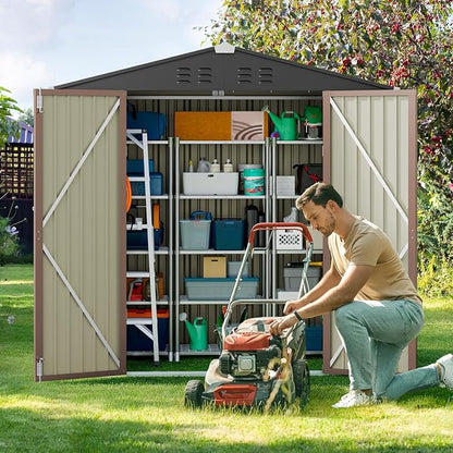 Storage Shed 6 x 4 FT, Galvanized Steel, Lockable Double Doors