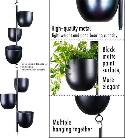 3 Tier Hanging Planters for Indoor & Outdoor, Stackable Black Metal Plant Hanger with 6 Inch Flower Pots, Oval Wall & Ceiling Plant Holder for Modern Home Decor, Balcony, Window, Patio (No Plants)