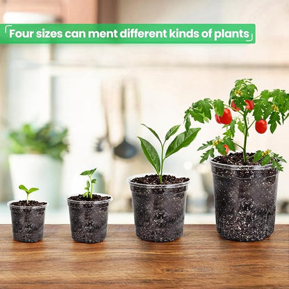 36 Packs 7/5/4/3.5 Inch Reinforced Clear Nursery Pots with Drainage Hole, Transparent Variety Pack Plastic Plant Pot Seedling Planter for Vegetable Propagation, Root Cutting, Seed Starting
