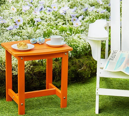 Y&M Outdoor Side Table, HIPS Adirondack Small Single Table, Waterproof Square Outside Table, Balcony Modern End Tables for Patio, Pool, Beach, Porch, Deck, Indoor or Outdoor Use, Orange