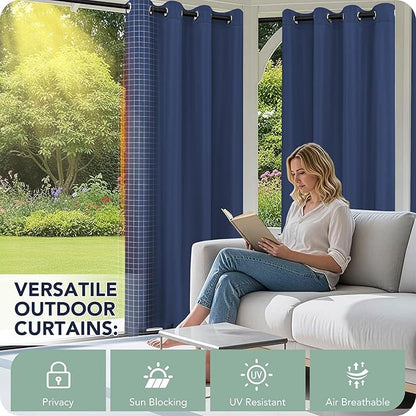 Outdoor Curtains for Patio Waterproof 6 Panels - Windproof, Privacy, Weatherproof Outside Drapes for Gazebo Pergola Porch, Grommet Top and Tab Bottom, 54x95 Inch, Navy