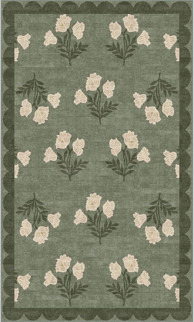 Outdoor Rug 3x5 Sage Green Floral Washable Entry Mat