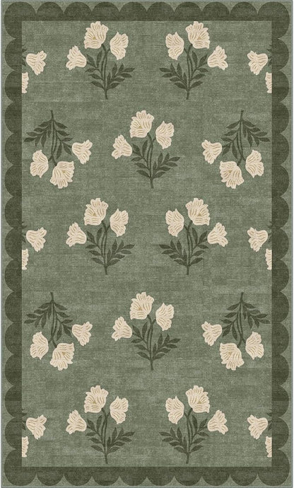 Outdoor Rug 3x5 Sage Green Floral Washable Entry Mat