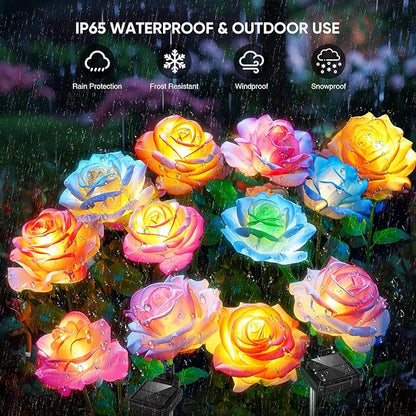 8 Pack Solar Flowers Lights Outdoor Waterproof for Garden Decor, Solar Garden Lights for Outside, Outdoor Solar Lights for Yard with Solar Rose Lights, Yard Decorations
