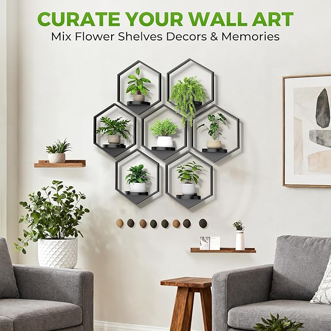 Wall Planters for Indoor Plants 7 Pack, Plant Frames Wall Decor Living Room Plant Stand Hanging Wall Plants Holder to Hold Large Pots Wall Plant Hanger Window Plant Shelves for Outdoor Entryway