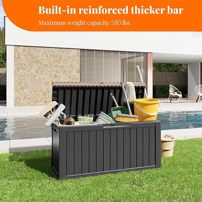 Deck Box, 90 Gallon Black Resin Outdoor Storage