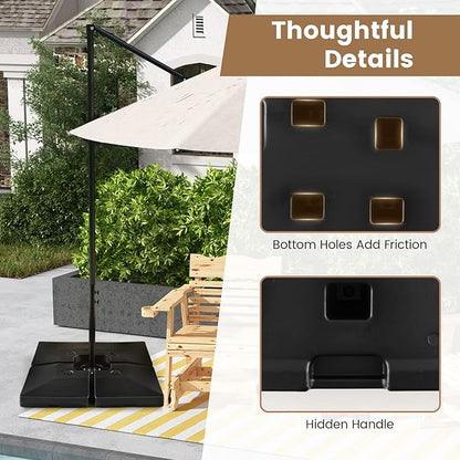 Tangkula 4-Piece 20L Cantilever Offset Patio Umbrella Base, 284 Lbs Heavy-Duty Water & Sand Filled Umbrella Stand, Square Weighted Plate Set with Easy-Fill Spouts, Black