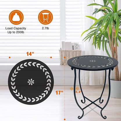 Round Side Table Set of 2, Metal Patio Side Tables End Tables, Weather Resistant Round Coffee Table Bedside Table Nightstand for Home Garden Office, 14 Inch Outdoor Side Table for Patio Balcony Yard