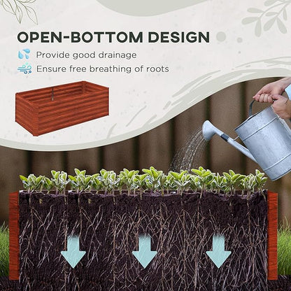 Outsunny Galvanized Raised Garden Bed Kit with Reinforcing Bars, Large and Tall Metal Planter Box for Vegetables, Flowers and Herbs, 6' x 3' x 2', Dark Brown