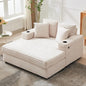 GarveeHome 60-inchOversized Chaise Lounge Chair Indoor, Comfy Corduroy Lounge Sofa with Charging Station, Cup Holders & Throw Pillows, Cozy Sleeper Couch for Living Room Apartments, Beige