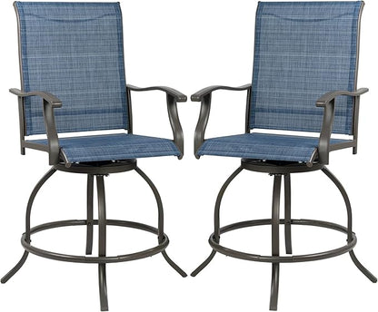 Kozyard Isabella Outdoor Swivel Bar Stools, Counter Height Patio Swivel Chairs with Textilene Seat, High Outdoor Bar Chairs for Backyard, Bistro, and Patio Bars NavyBlue